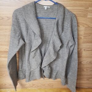 Halogen Gray Ruffle Front Cardigan Sweater